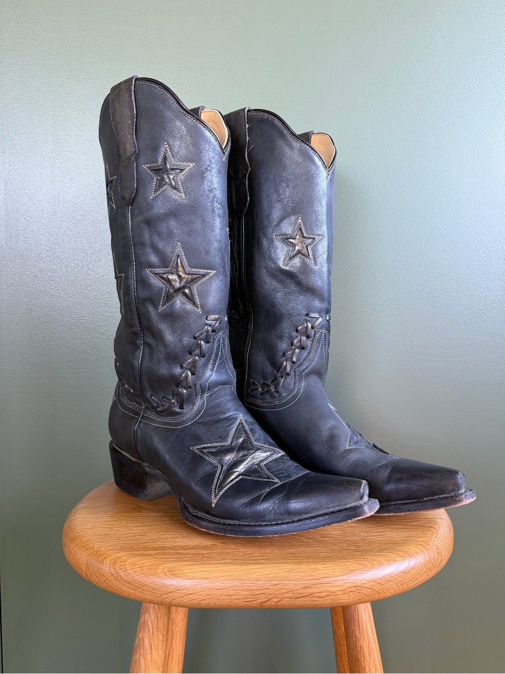 Stetson Cosmo Black Leather Star Western Boots